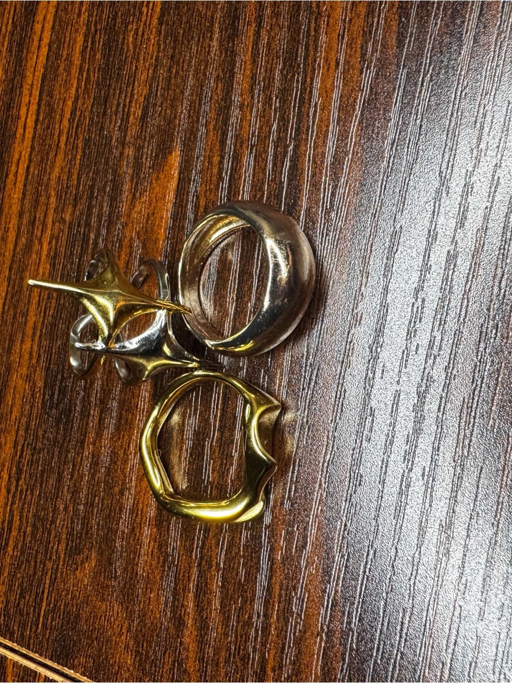 Mixed Metal Statement Rings - Gold & Silver Set - Picture 2 of 3